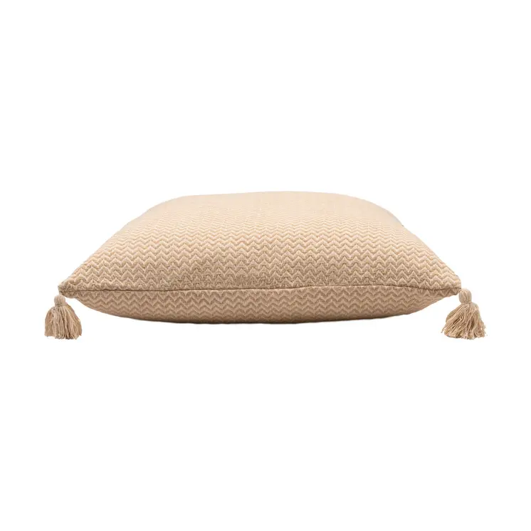 30" X 30" Beige And Cream 100% Cotton Chevron Zippered Pillow