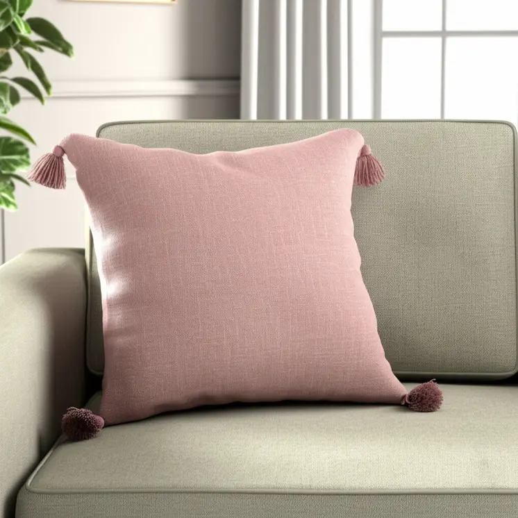 20" Light Pink Cotton Throw Pillow with Tassels