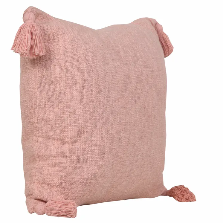 20" Light Pink Cotton Throw Pillow with Tassels