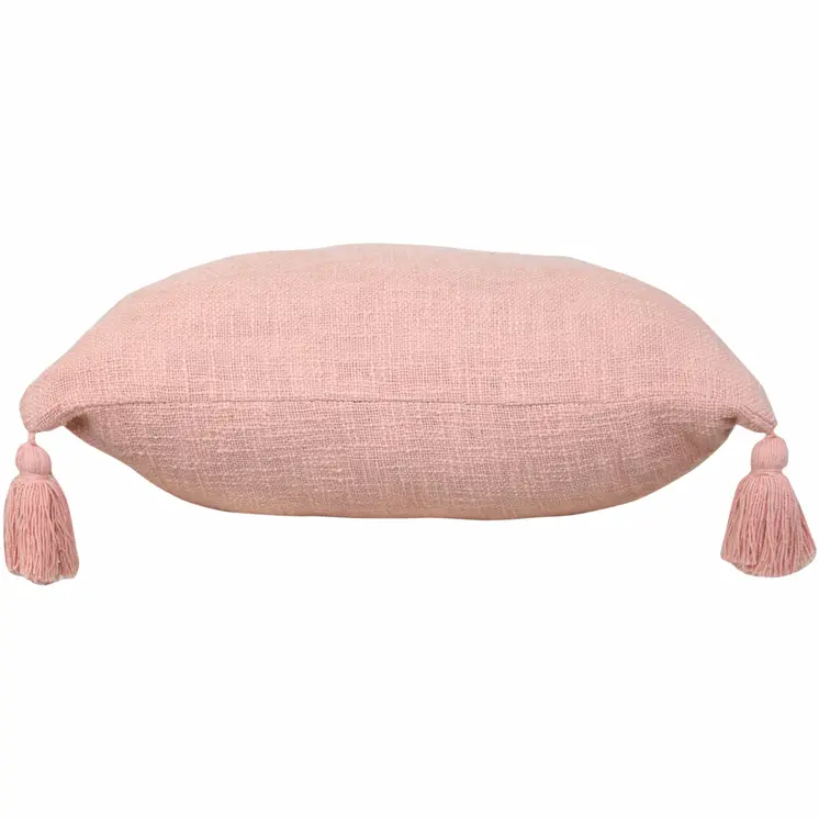 20" Light Pink Cotton Throw Pillow with Tassels