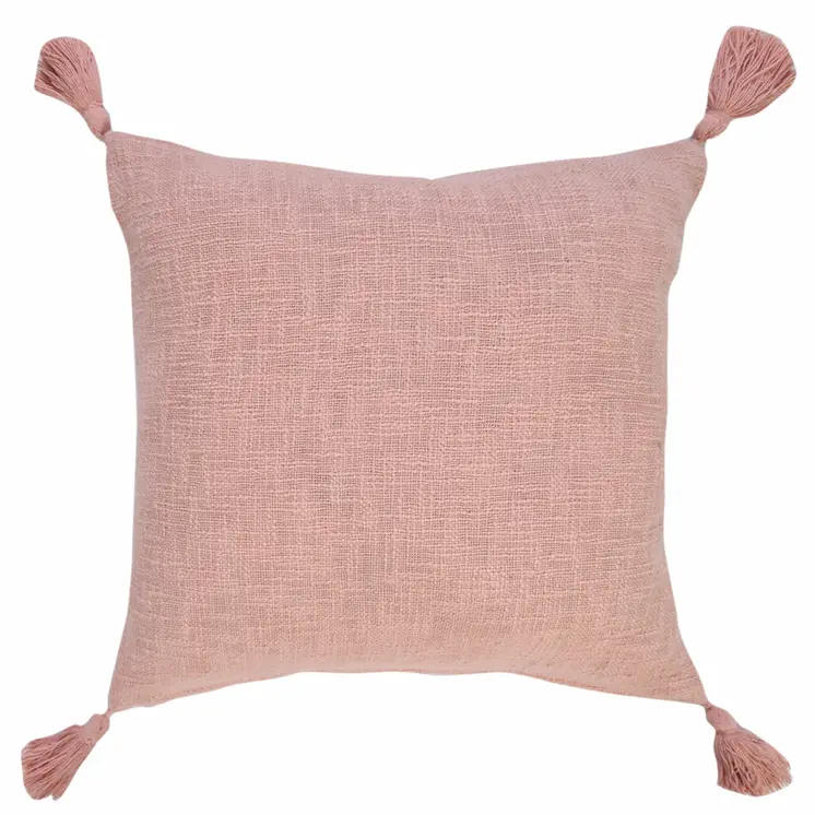 20" Light Pink Cotton Throw Pillow with Tassels