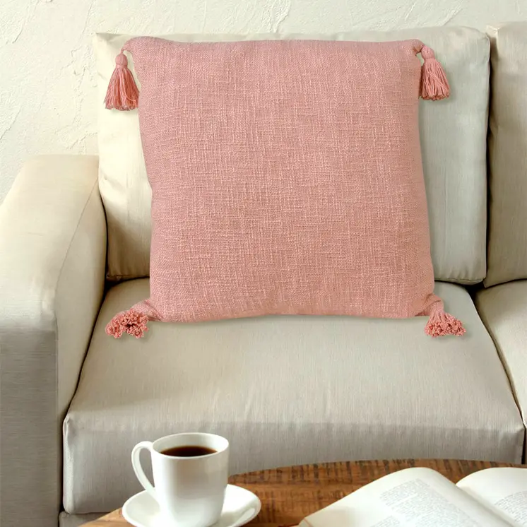 20" Light Pink Cotton Throw Pillow with Tassels