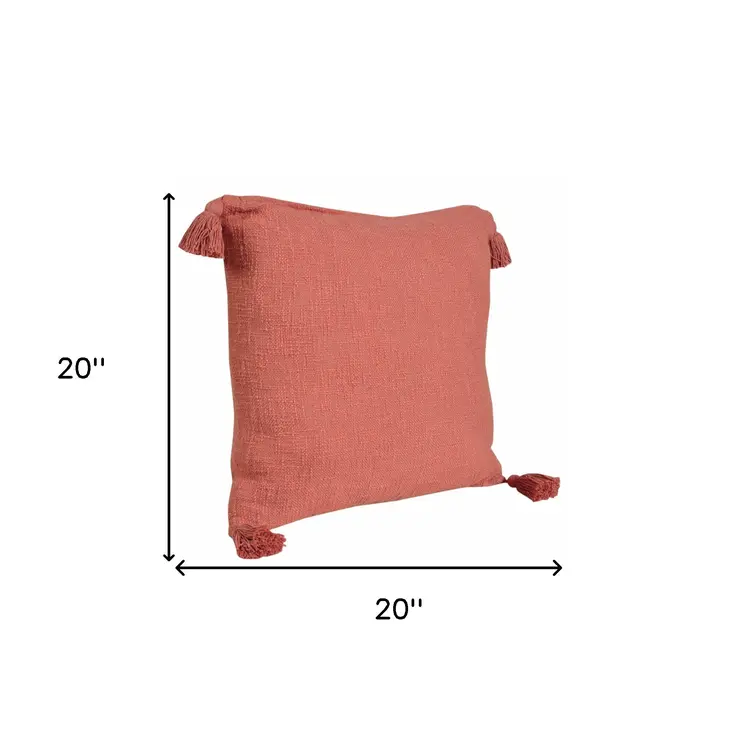 20" Coral Cotton Throw Pillow with Tassels