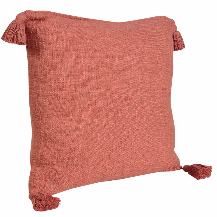 20" Coral Cotton Throw Pillow with Tassels