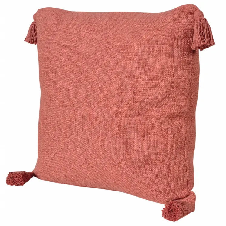 20" Coral Cotton Throw Pillow with Tassels