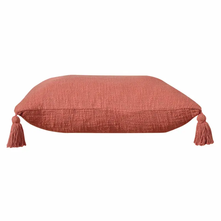 20" Coral Cotton Throw Pillow with Tassels