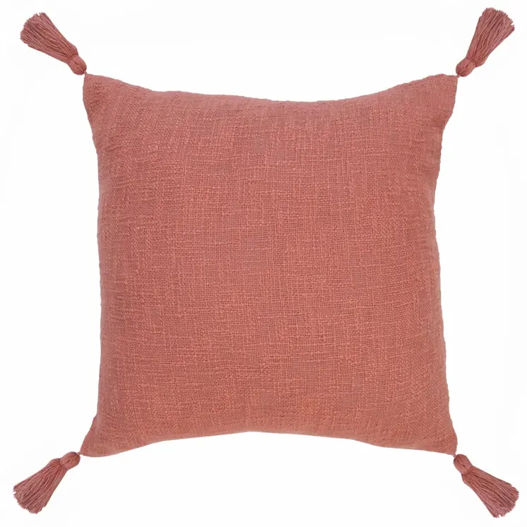 20" Coral Cotton Throw Pillow with Tassels