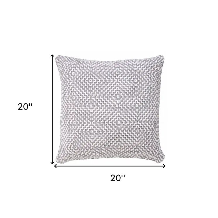 20" Gray And White Cotton Diamond Throw Pillow