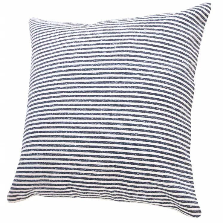 20" X 20" Blue And White 100% Cotton Striped Zippered Pillow