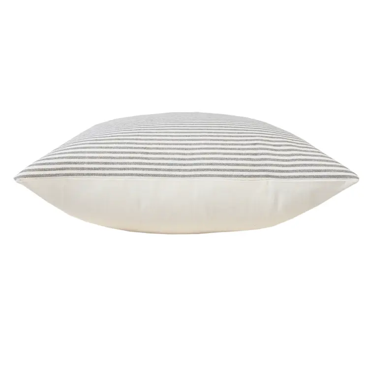 20" X 20" Gray And White 100% Cotton Striped Zippered Pillow
