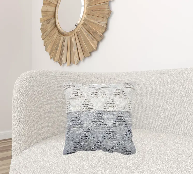 20" X 20" Heathered Gray And Off-White 100% Cotton Geometric Zippered Pillow