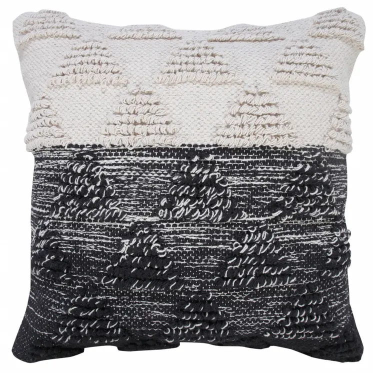 20" X 20" Black And Off-White 100% Cotton Geometric Zippered Pillow