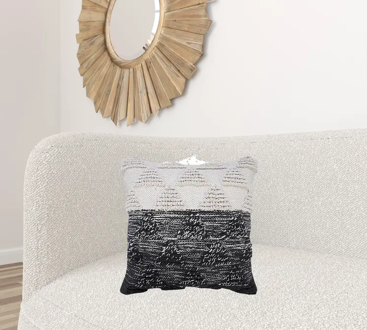 20" X 20" Black And Off-White 100% Cotton Geometric Zippered Pillow