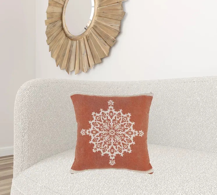 20" Orange and Off White Throw Pillow