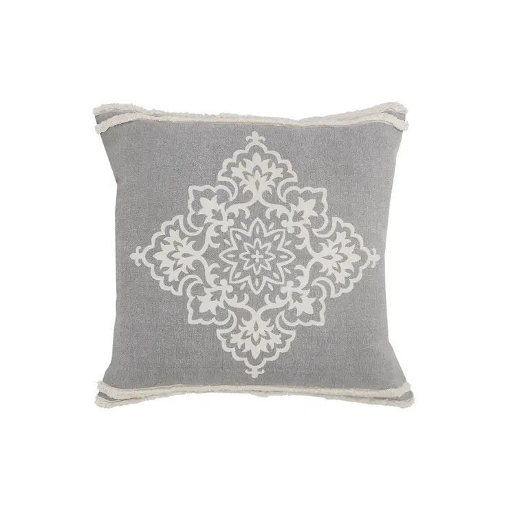 24" X 24" Light Gray And White 100% Cotton Geometric Zippered Pillow