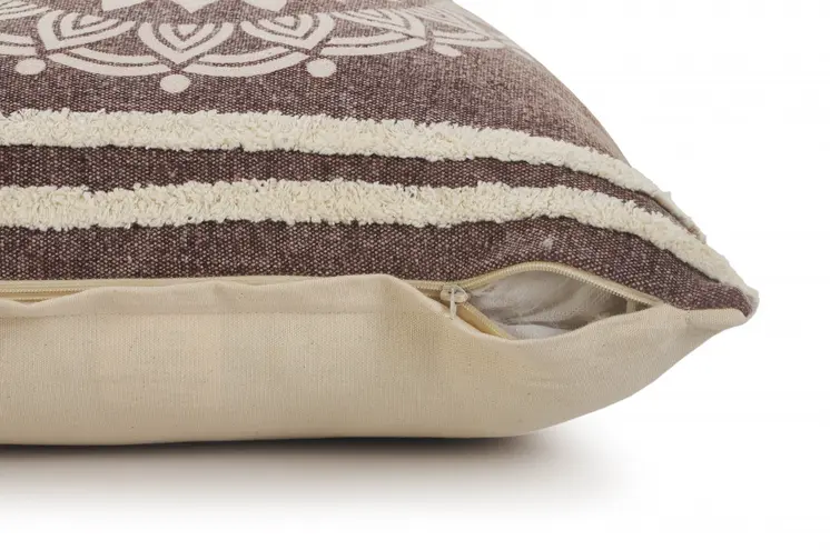 20" X 20" Brown And White 100% Cotton Striped Zippered Pillow