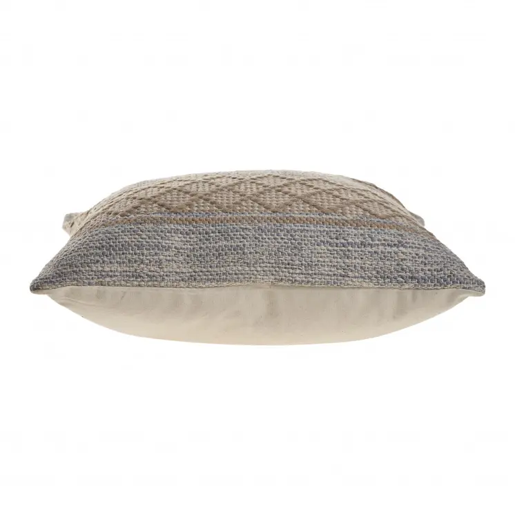 20" Beige And Gray Cotton Geometric Throw Pillow