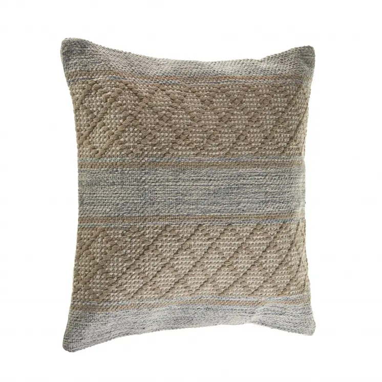 20" Beige And Gray Cotton Geometric Throw Pillow