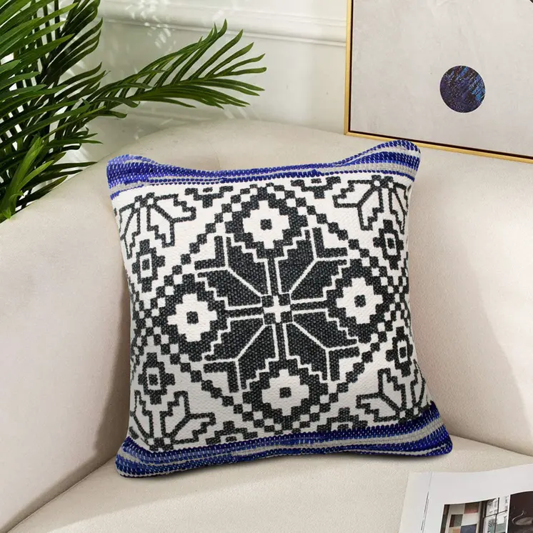 20" Blue and White Throw Pillow