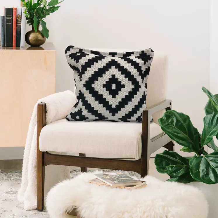 24" Black and White Throw Pillow