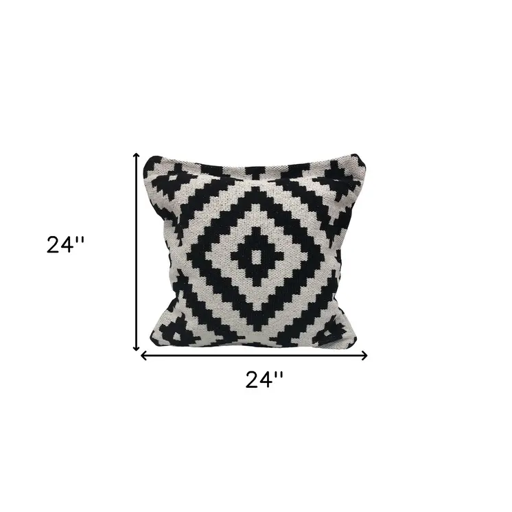 24" Black and White Throw Pillow