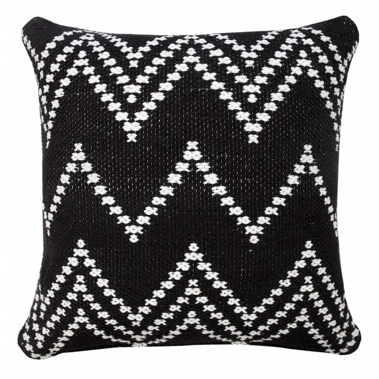 20" X 20" Black And White 100% Cotton Chevron Zippered Pillow