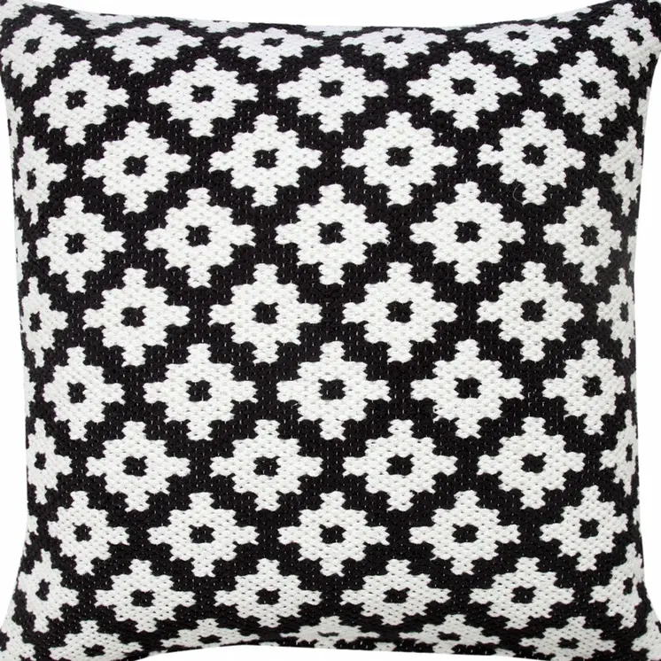 20" Black And White Cotton Geometric Throw Pillow