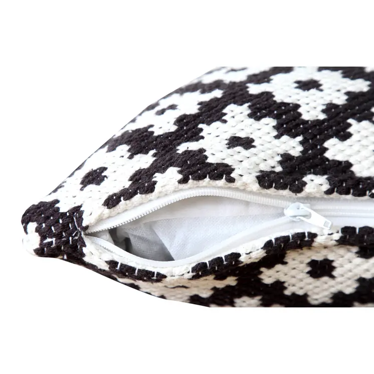20" Black And White Cotton Geometric Throw Pillow
