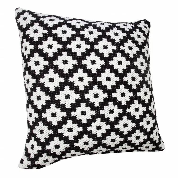 20" Black And White Cotton Geometric Throw Pillow