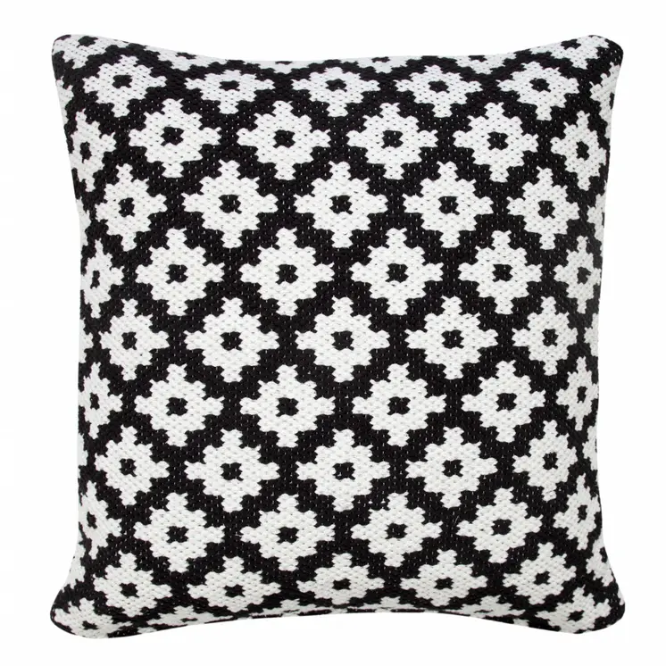 20" Black And White Cotton Geometric Throw Pillow