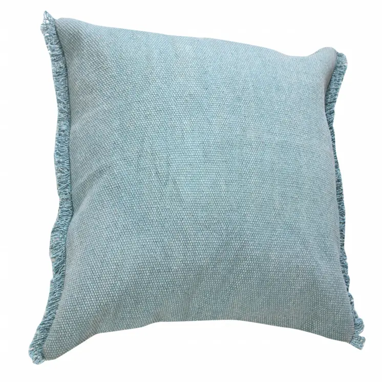 20" Light Blue Cotton Throw Pillow with Fringe