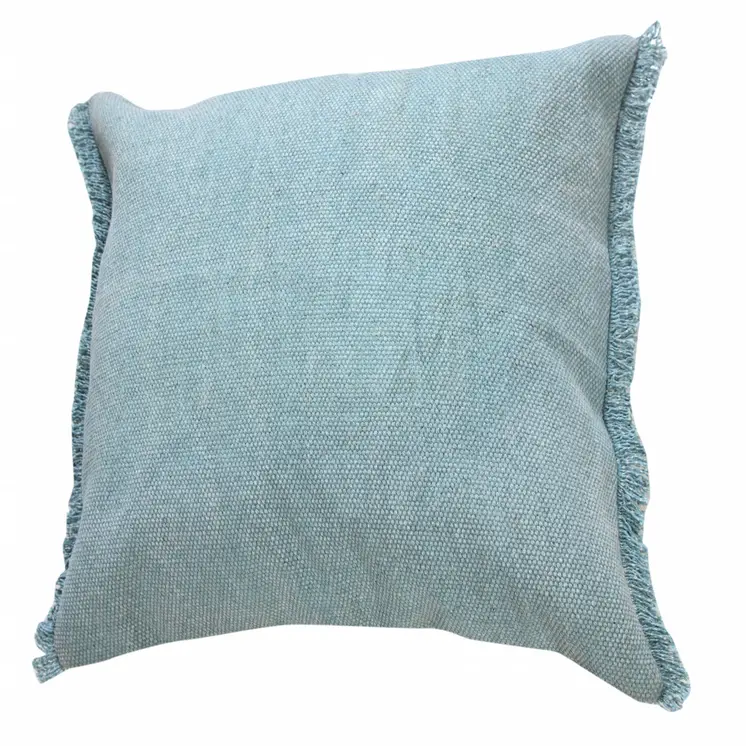 20" Light Blue Cotton Throw Pillow with Fringe