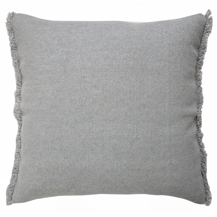 20" Gray Cotton Throw Pillow with Fringe