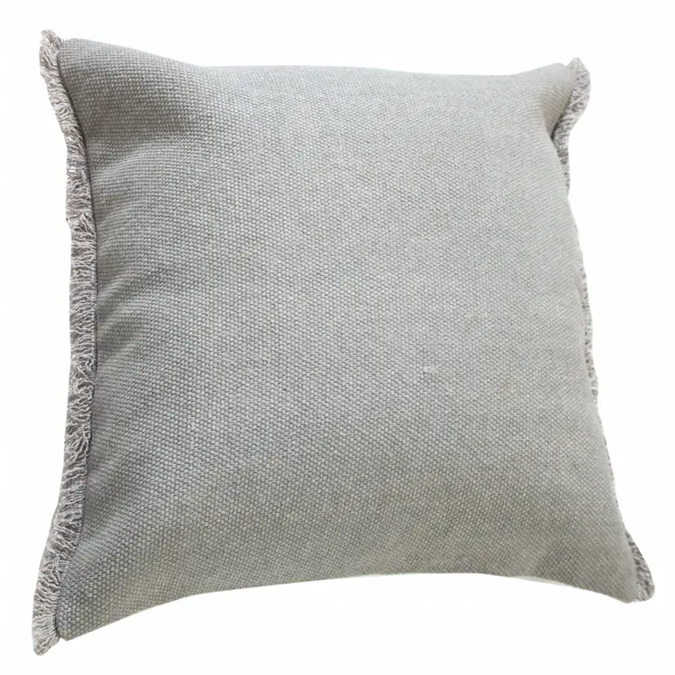 20" Gray Cotton Throw Pillow with Fringe