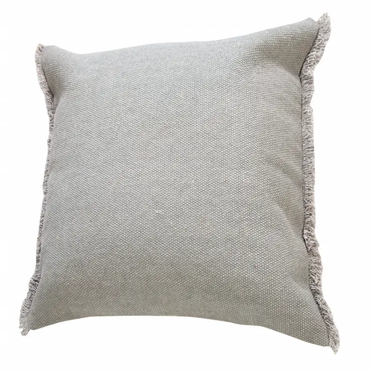 20" Gray Cotton Throw Pillow with Fringe