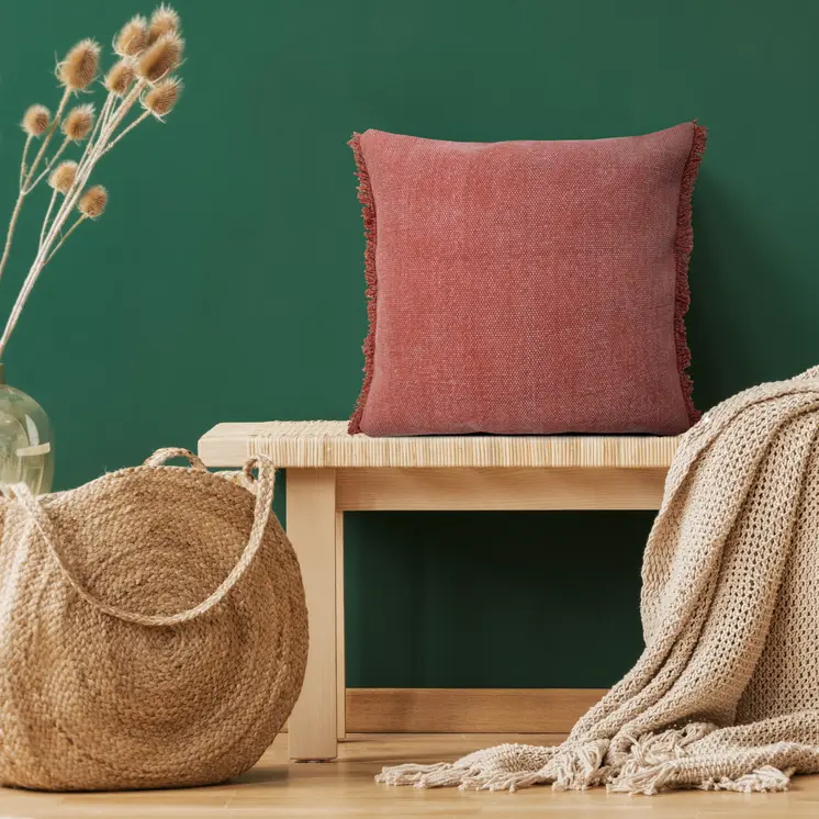 20" Dusty Rose Cotton Throw Pillow with Fringe