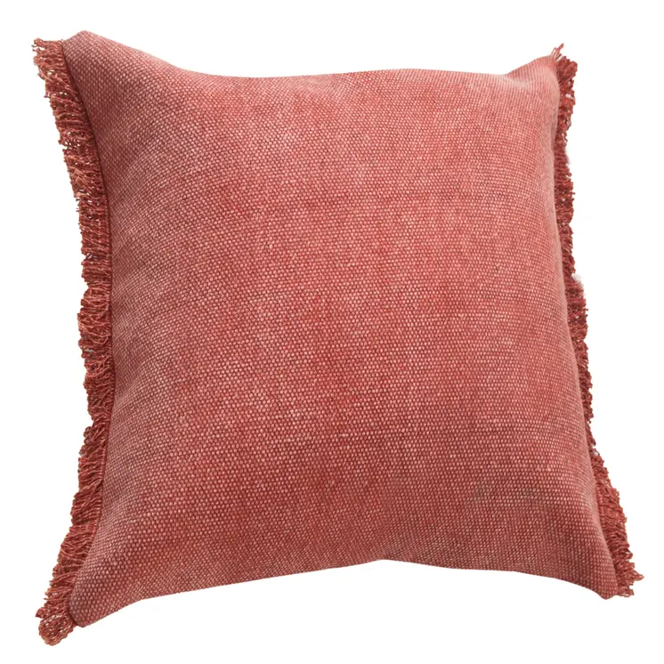 20" Dusty Rose Cotton Throw Pillow with Fringe