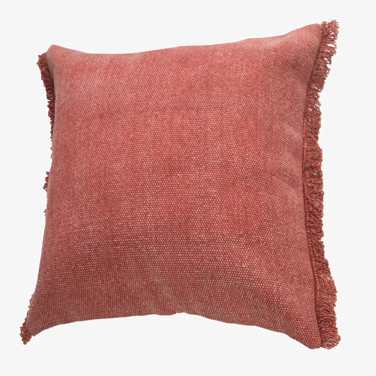 20" Dusty Rose Cotton Throw Pillow with Fringe