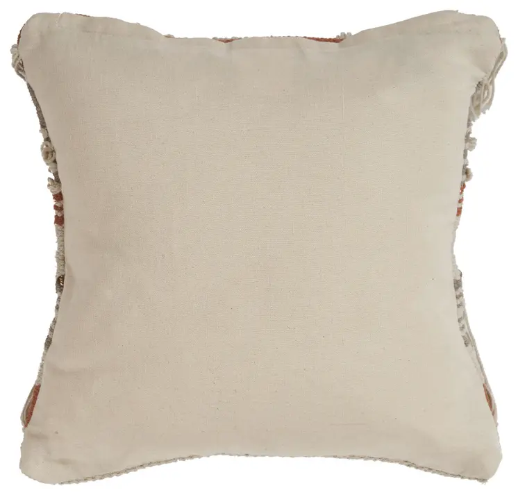 18" Beige and Red Throw Pillow with Fringe