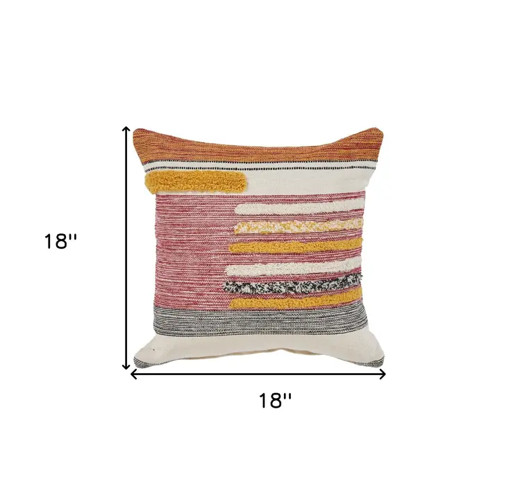 18" Red and Ivory Throw Pillow