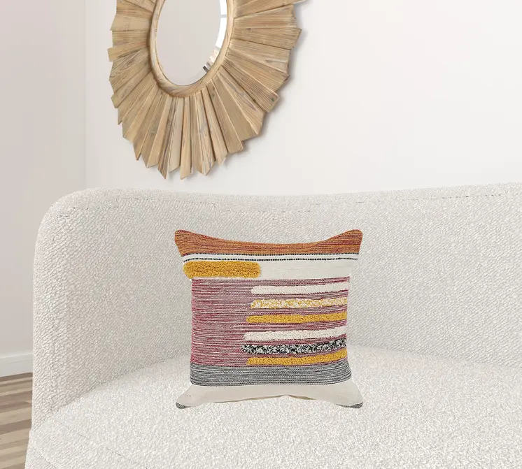 18" Red and Ivory Throw Pillow