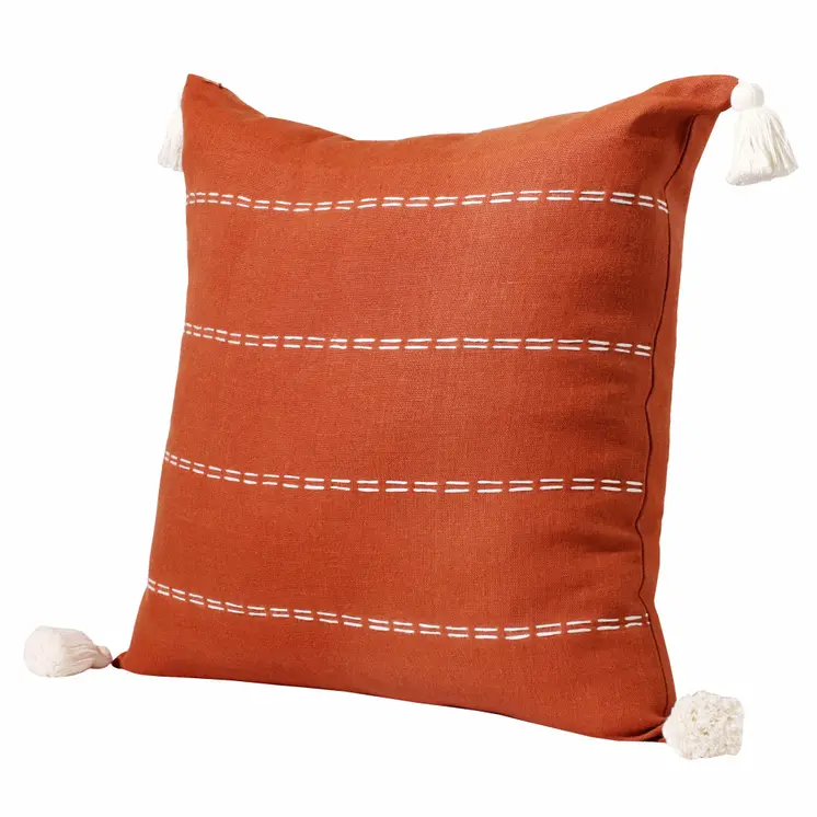 20" X 20" Rust Linen Striped Zippered Pillow