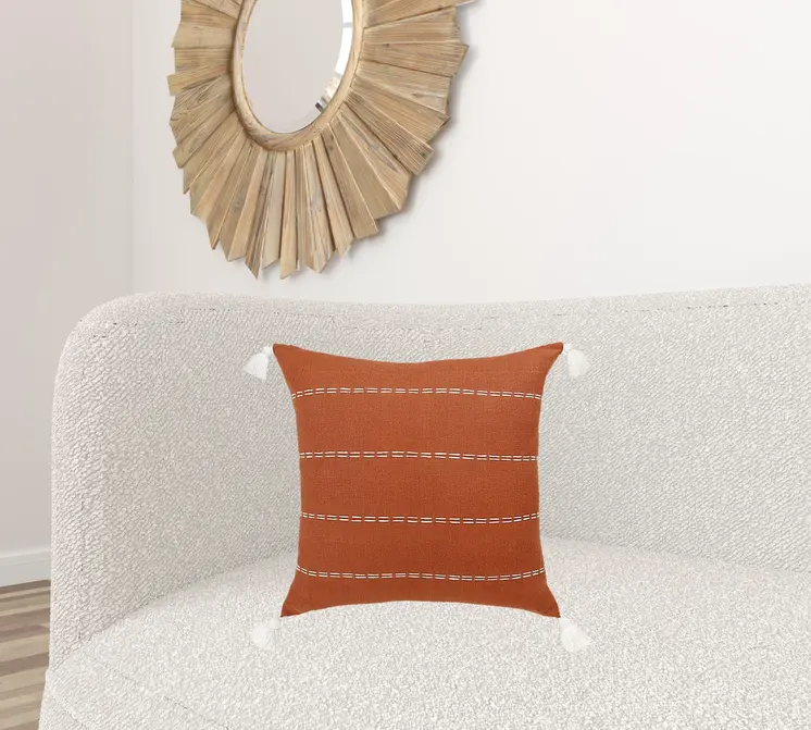 20" X 20" Rust Linen Striped Zippered Pillow