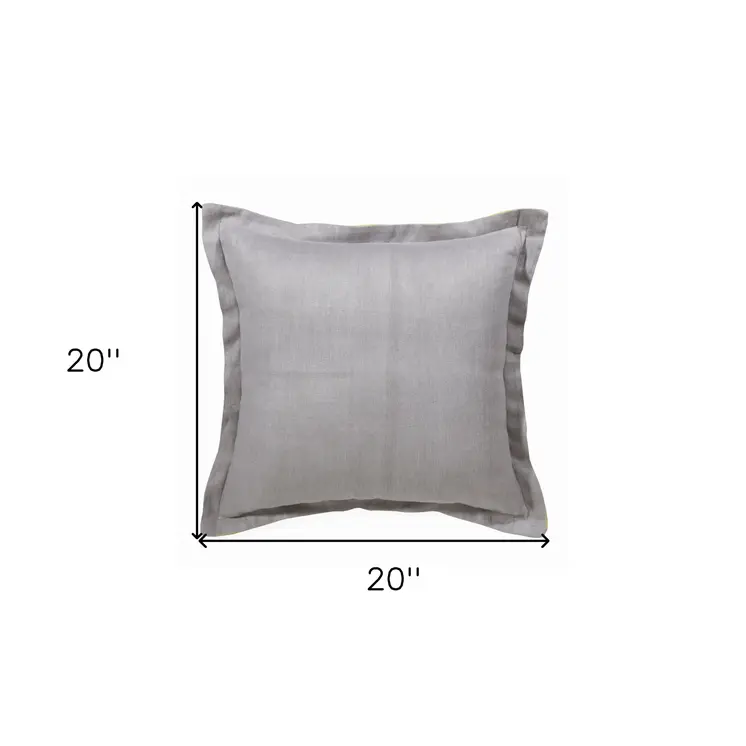 20" X 20" Gray And Yellow Linen Zippered Pillow