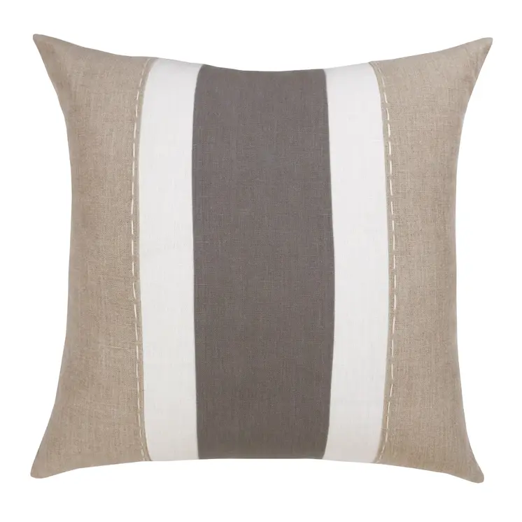 20" X 20" Gray And Tan Linen Striped Zippered Pillow