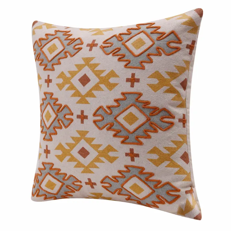 20" Yellow And Rust Cotton Geometric Throw Pillow