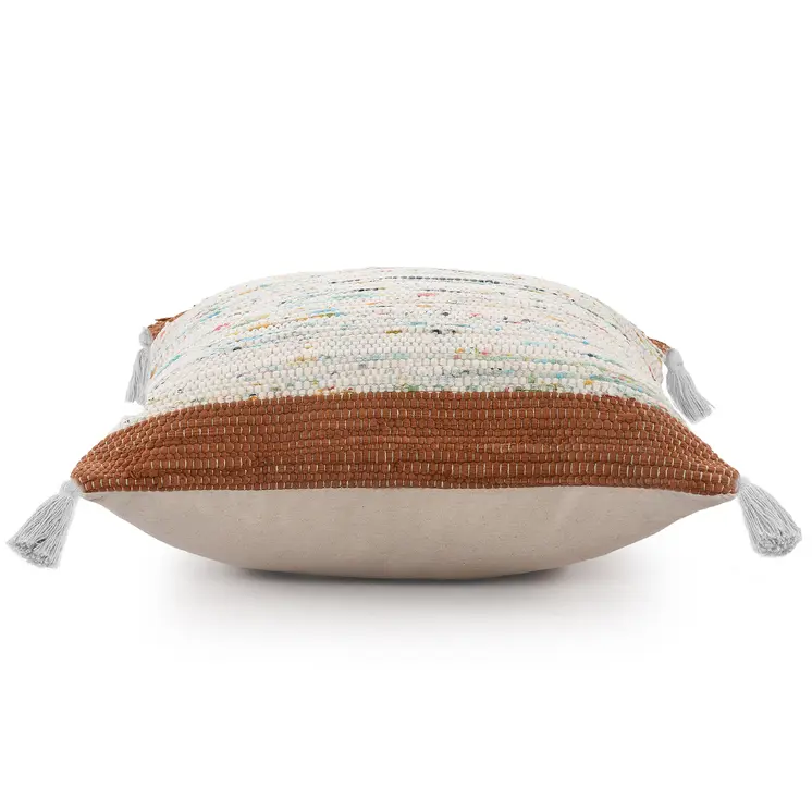 20" X 20" Brown and White Cotton Abstract Throw Pillow