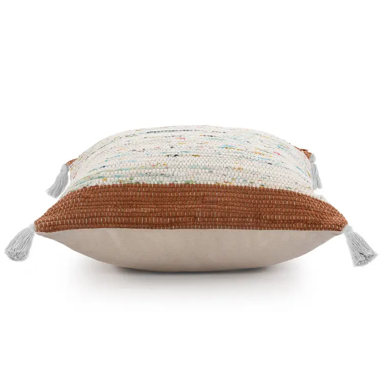 20" X 20" Brown and White Cotton Abstract Throw Pillow