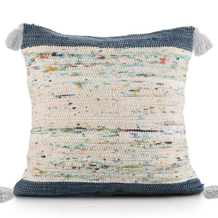 20" Blue And Off White Cotton Abstract Throw Pillow