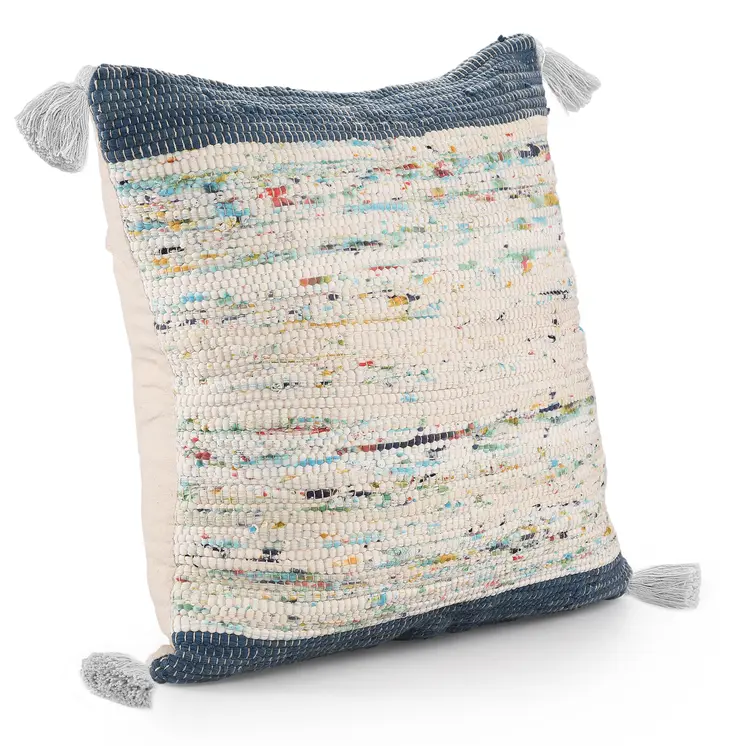 20" Blue And Off White Cotton Abstract Throw Pillow